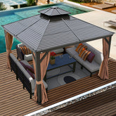 12'x12' Hardtop Gazebo Galvanized Steel Gazebo Pergolas with Netting & Curtains